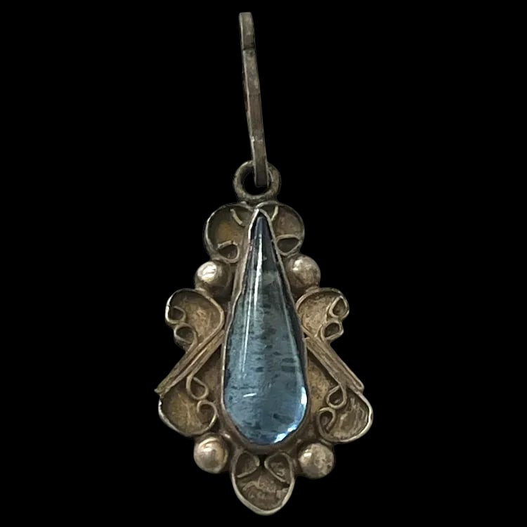 Antique Victorian Silver and Blue Glass Charm (1 of 3)