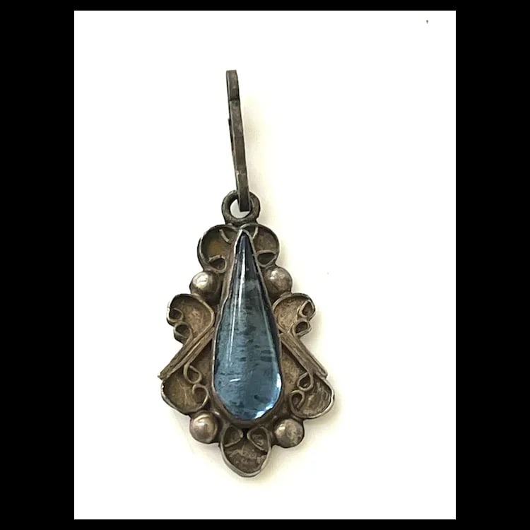 Antique Victorian Silver and Blue Glass Charm - 2