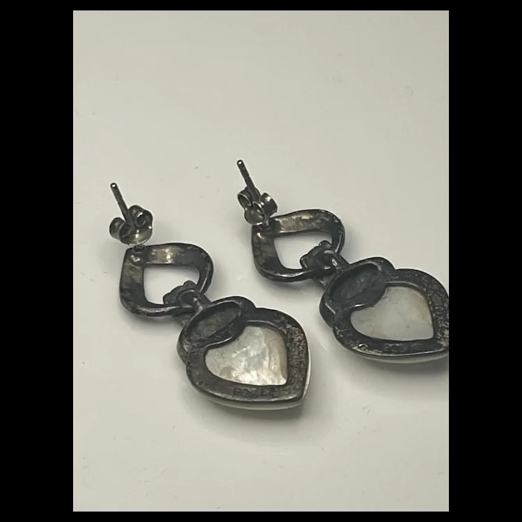 Vintage Sterling Silver Marcasite and Moonstone Heart EarringsSterling SilverWeighs 8.5 - 4