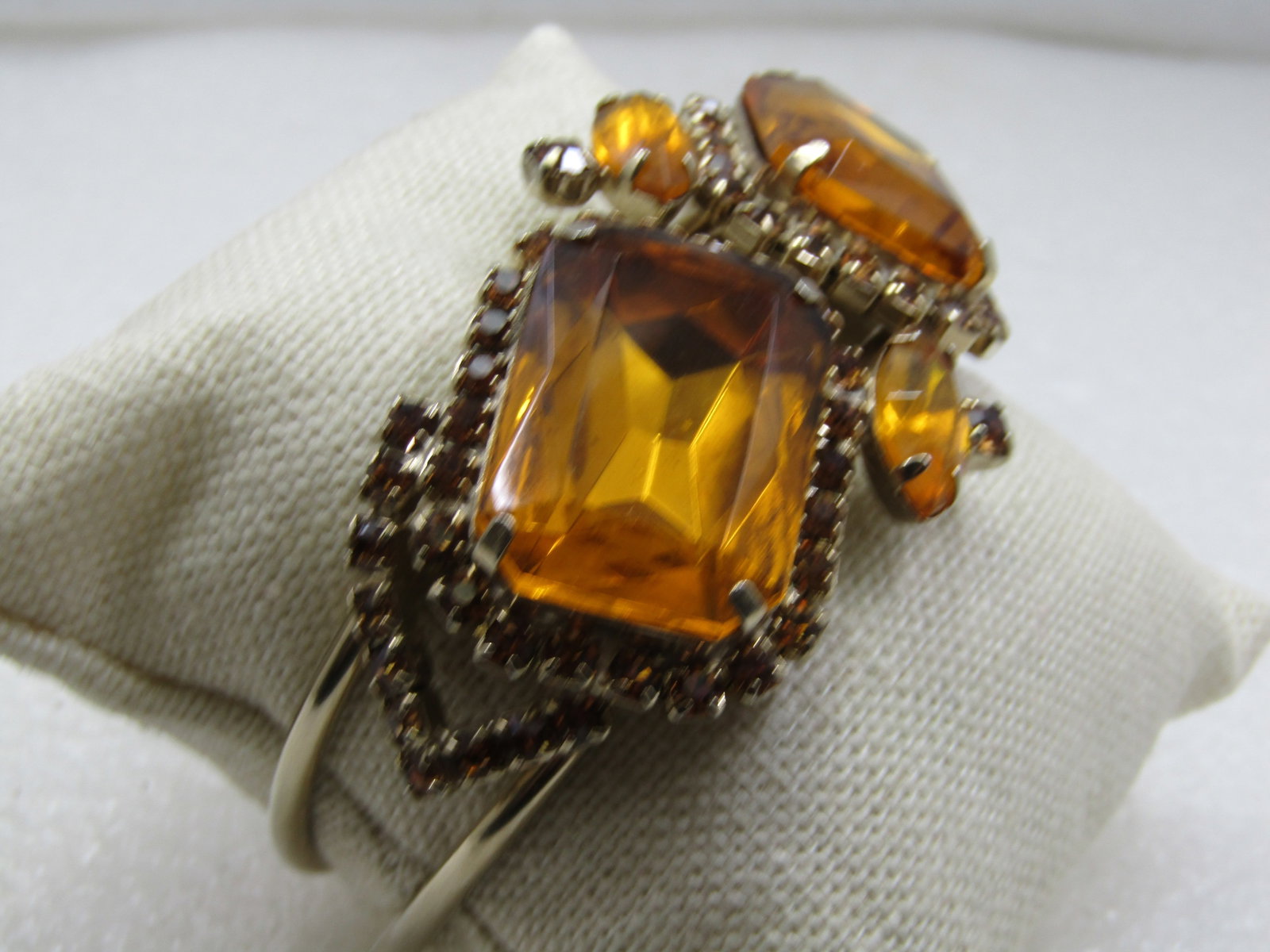 Vintage Golden Rhinestone Hinged Clamper Bracelet, 1960's-1970's, 6"-7" - 2
