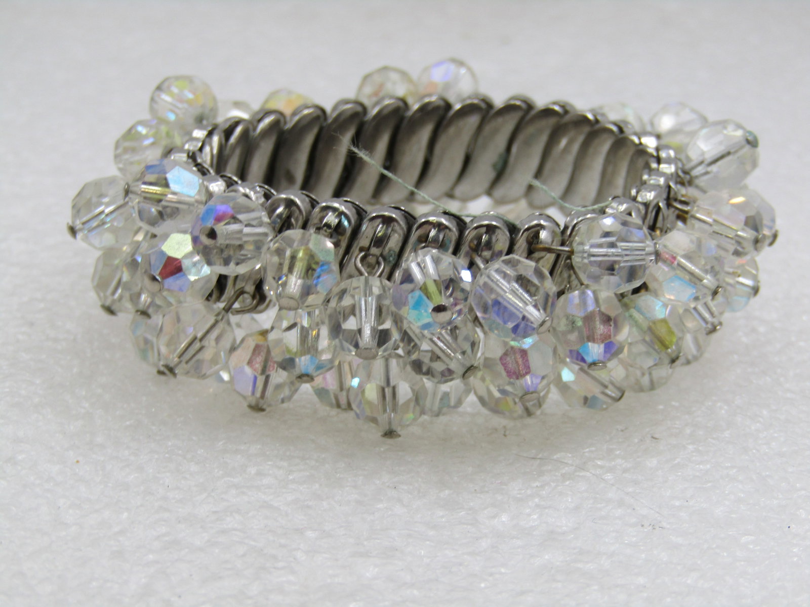 Vintage Crystal Beaded Dangle Expanding Bracelet, Mid-Century - 2