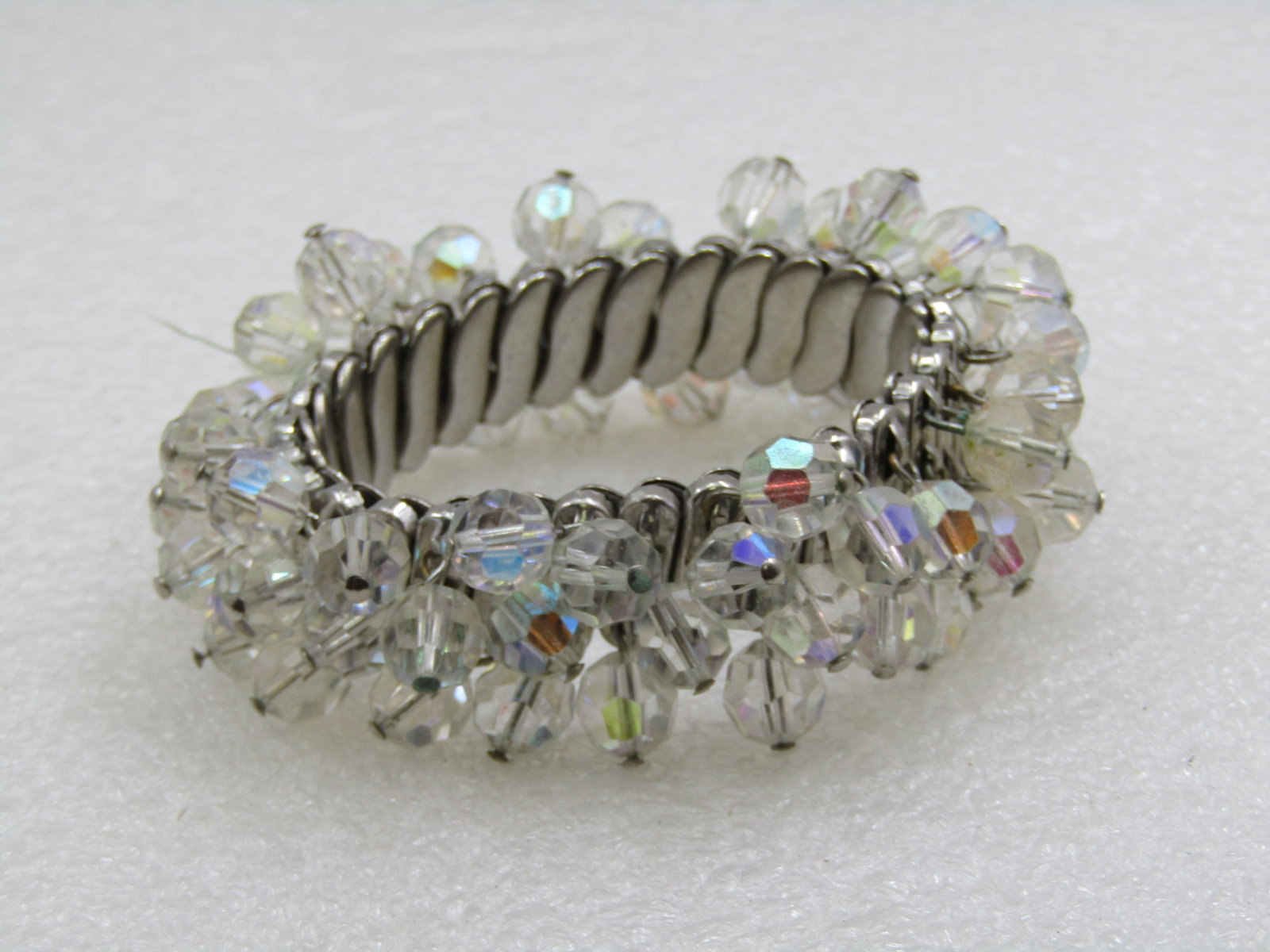 Vintage Crystal Beaded Dangle Expanding Bracelet, Mid-Century - 3