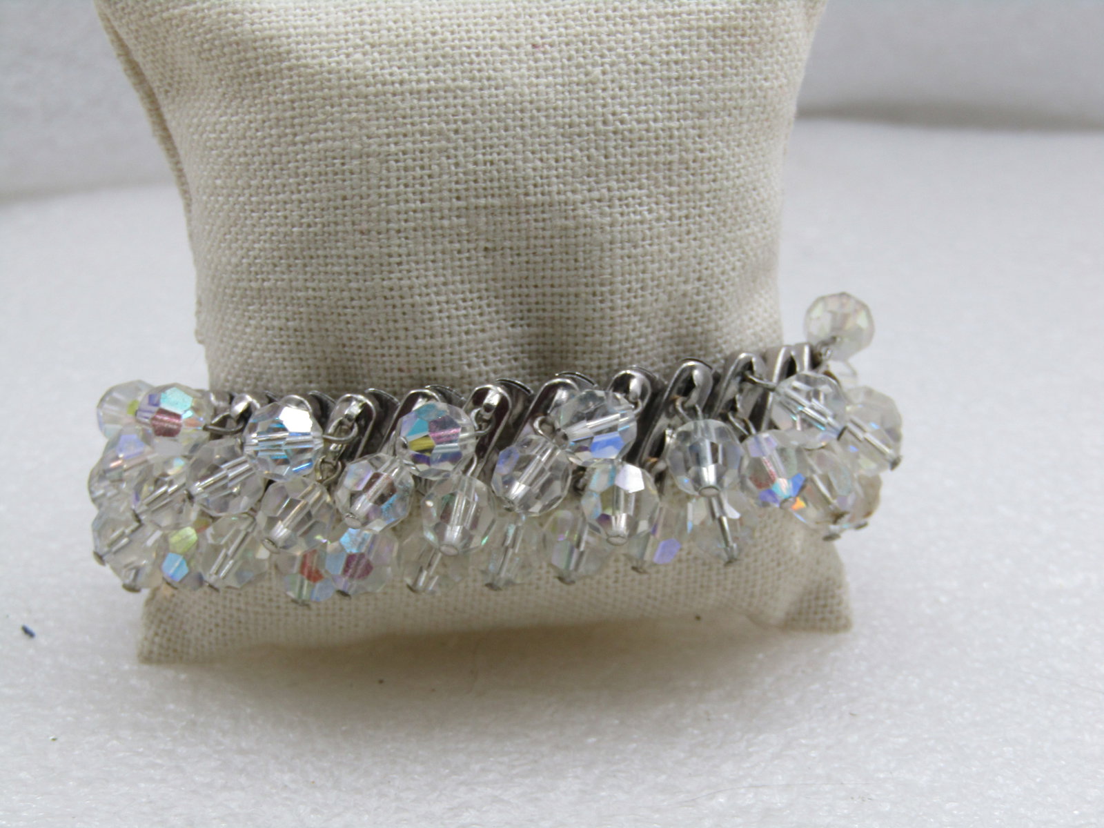 Vintage Crystal Beaded Dangle Expanding Bracelet, Mid-Century - 4