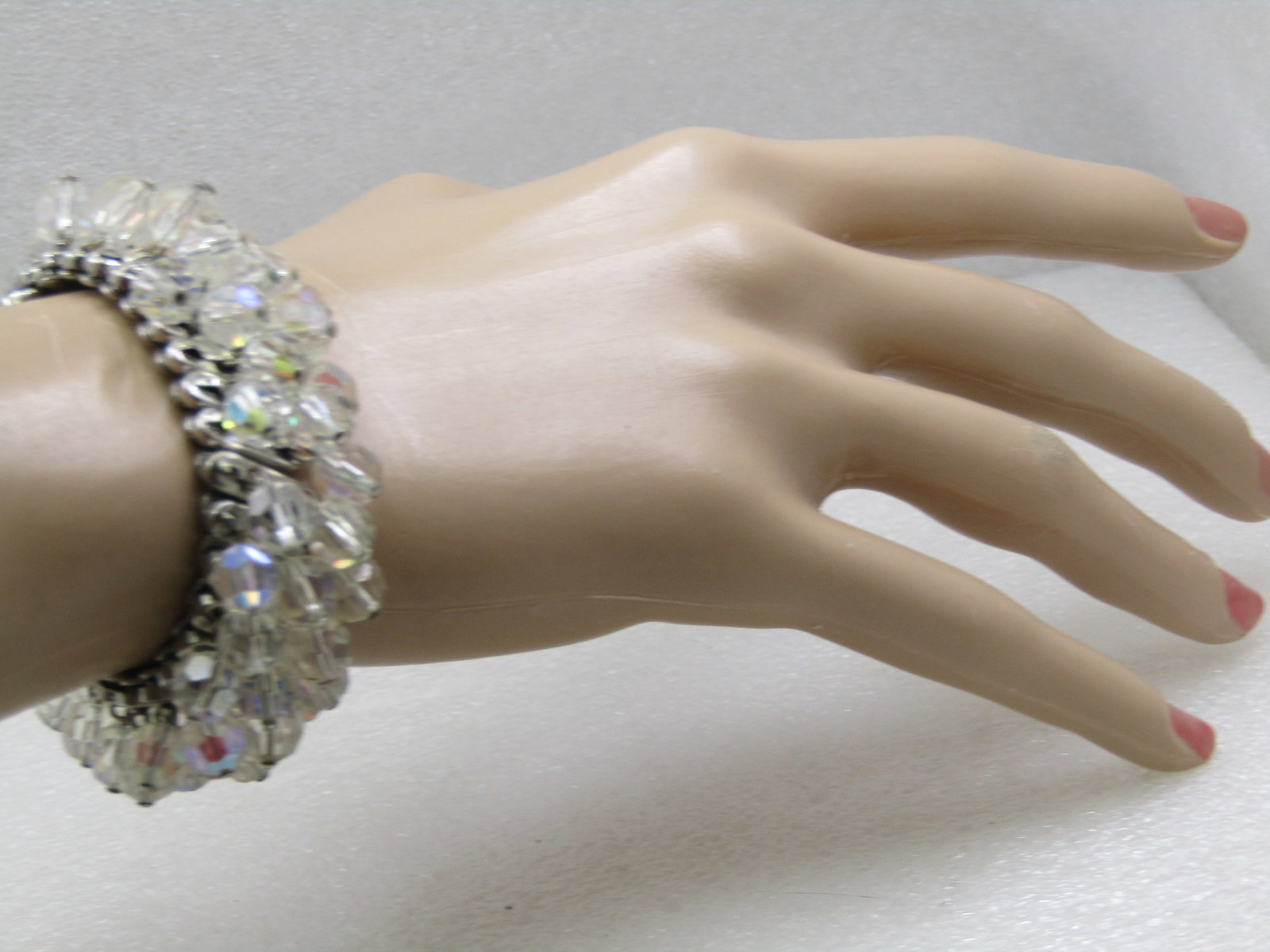 Vintage Crystal Beaded Dangle Expanding Bracelet, Mid-Century - 5
