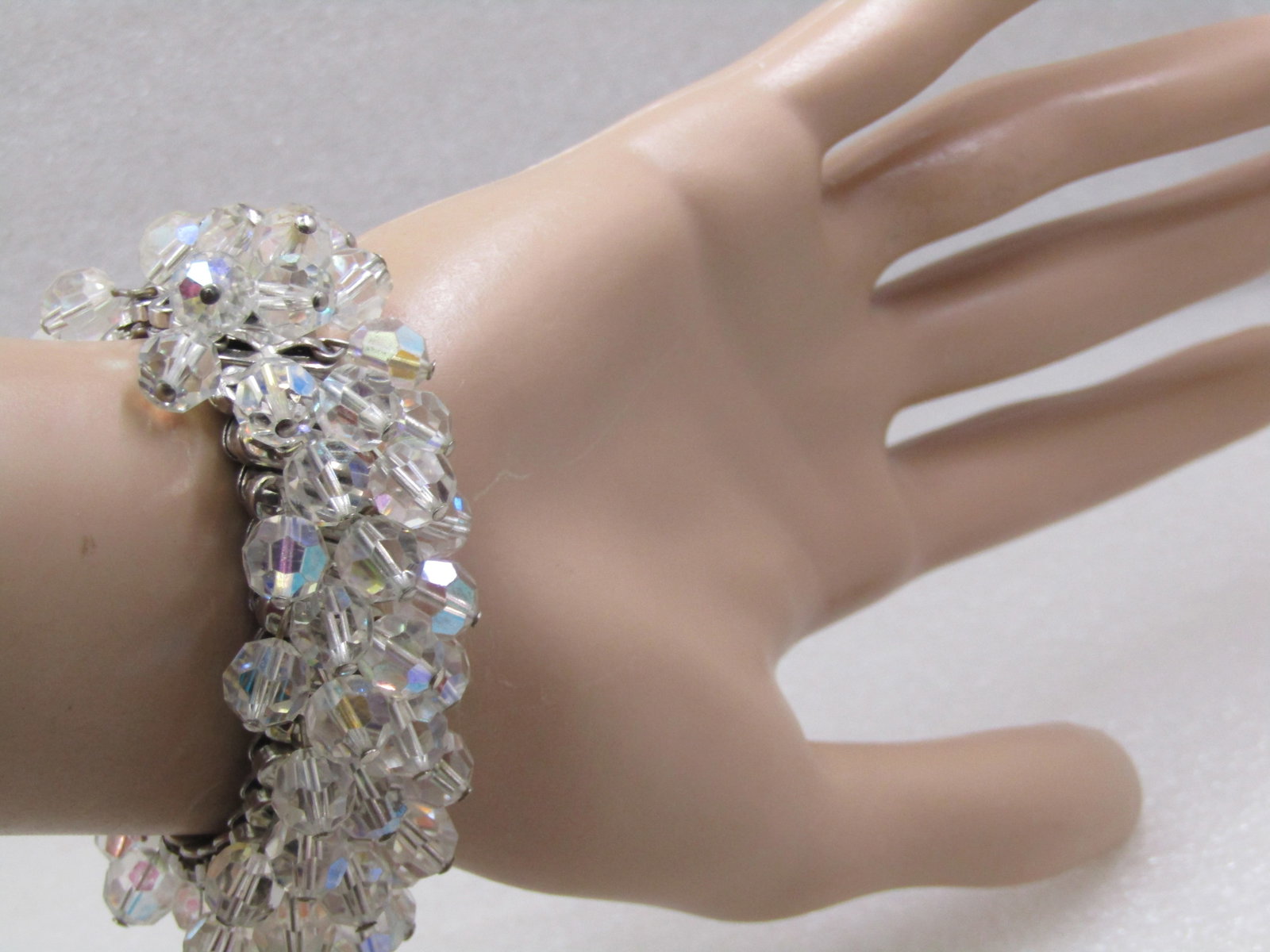 Vintage Crystal Beaded Dangle Expanding Bracelet, Mid-Century - 6
