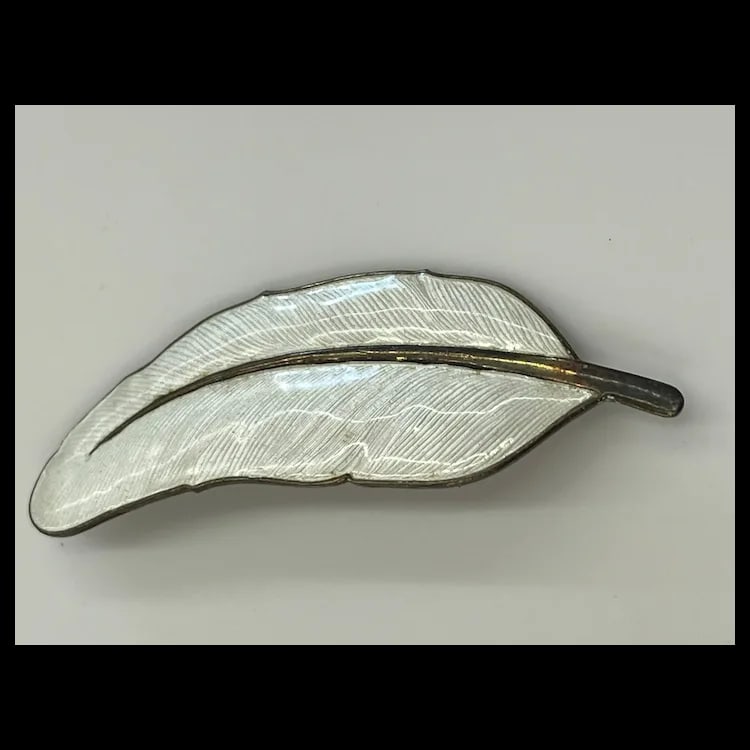 Estate Viggo Pedersen Enamel and Sterling Silver Feather BroochHallmarked VP 925S Sterling Silver - 2