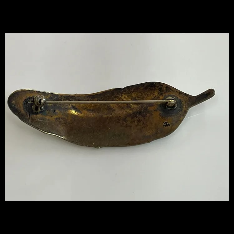 Estate Viggo Pedersen Enamel and Sterling Silver Feather BroochHallmarked VP 925S Sterling Silver - 4