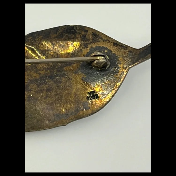 Estate Viggo Pedersen Enamel and Sterling Silver Feather BroochHallmarked VP 925S Sterling Silver - 5