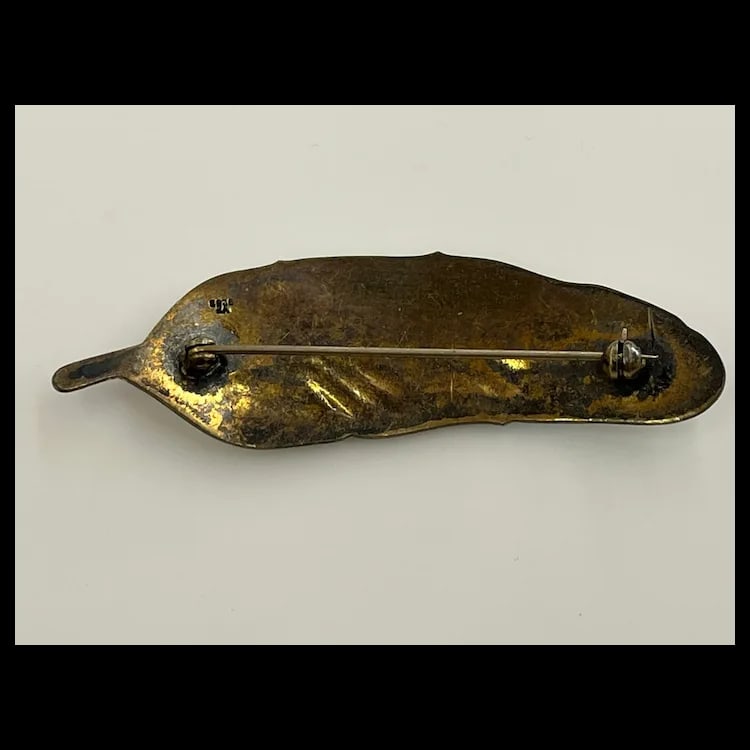 Estate Viggo Pedersen Enamel and Sterling Silver Feather BroochHallmarked VP 925S Sterling Silver - 6