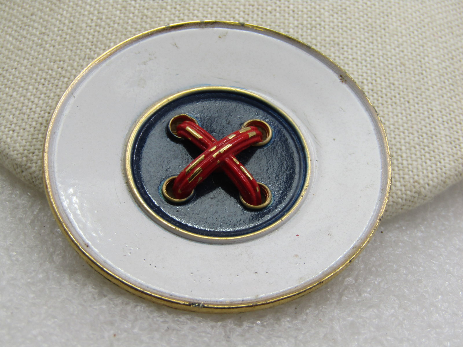 Vintage Red, White, Blue Enameled Button Brooch, 2/25" - 3