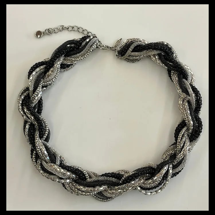 Estate Tasha Silver, Black, and Gray Metal Braided Chain NecklaceBraided MetalMeasures 18 inches - 2