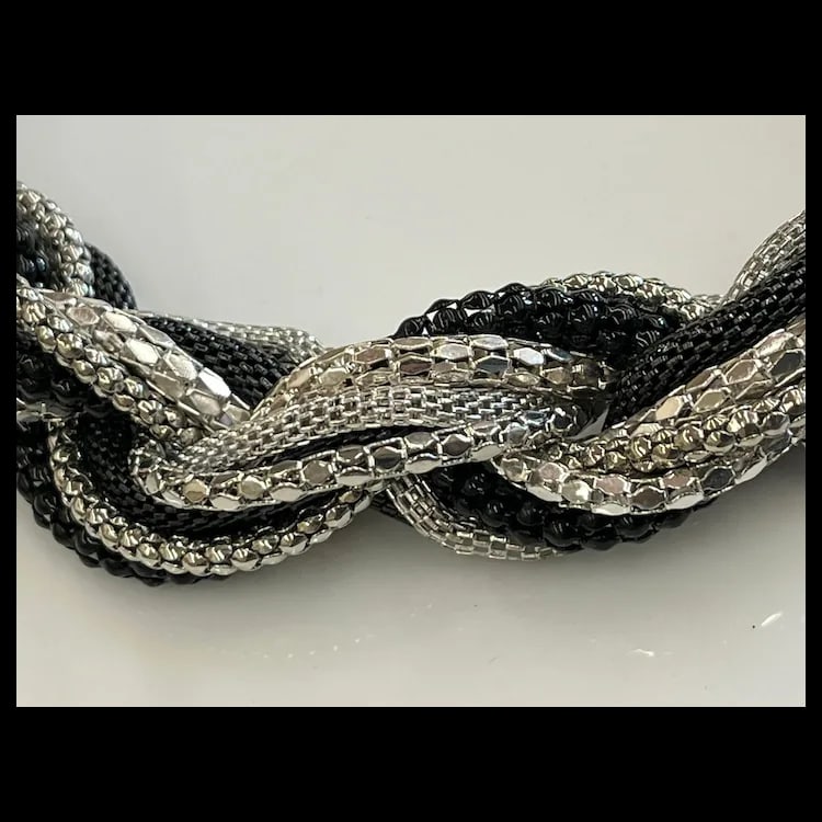 Estate Tasha Silver, Black, and Gray Metal Braided Chain NecklaceBraided MetalMeasures 18 inches - 3