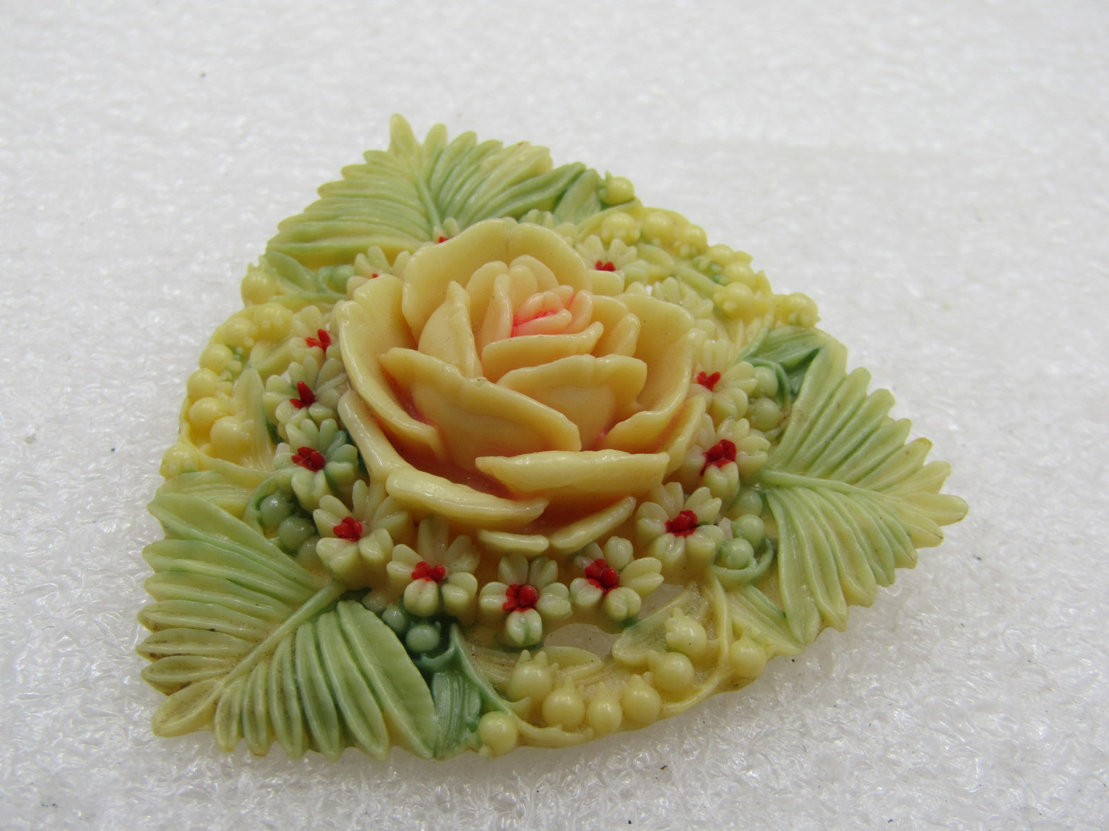 Vintage Japan Celluloid Rose Brooch, Triangular, 1930's, C-Clasp - 4
