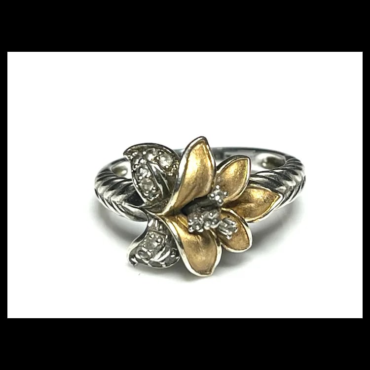 Estate Calla Lily Flower Believe in Miracles 14k Gold Vermeil and Sterling Silver Ring - 2