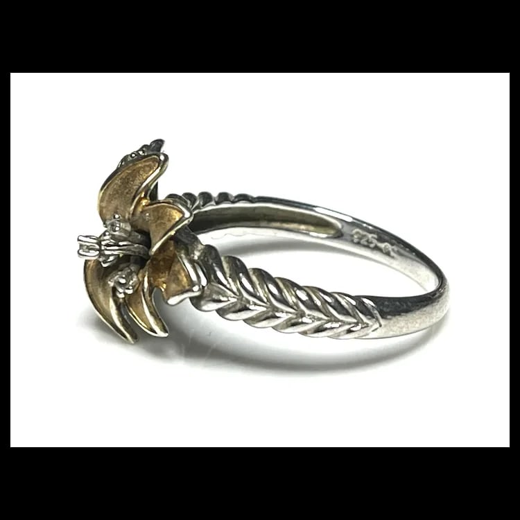Estate Calla Lily Flower Believe in Miracles 14k Gold Vermeil and Sterling Silver Ring - 4