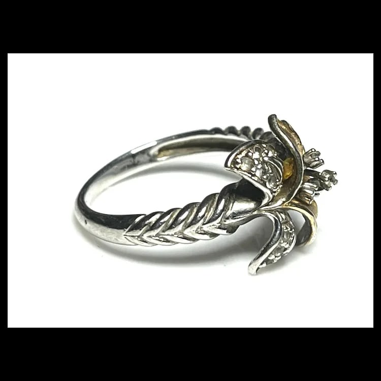 Estate Calla Lily Flower Believe in Miracles 14k Gold Vermeil and Sterling Silver Ring - 5