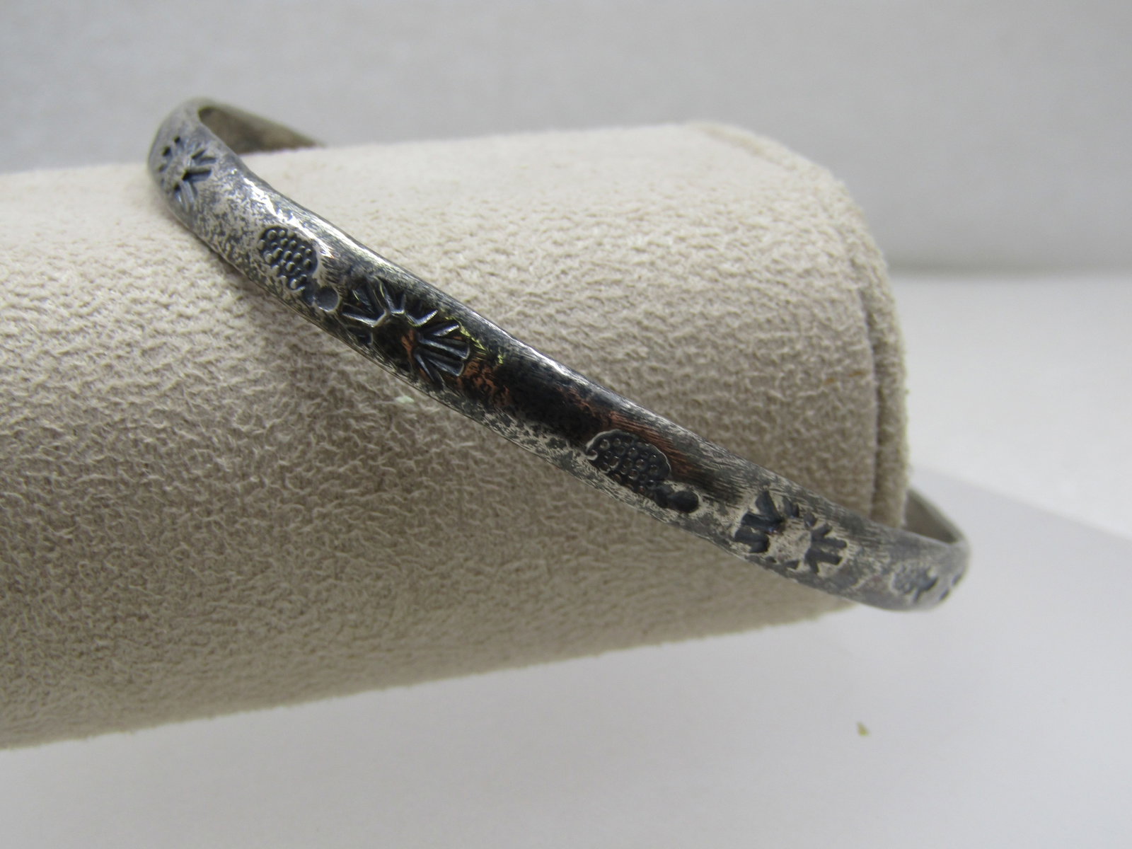 Vintage Stamped Mexican Bangle Bracelet, 8", Silver Tone - 3