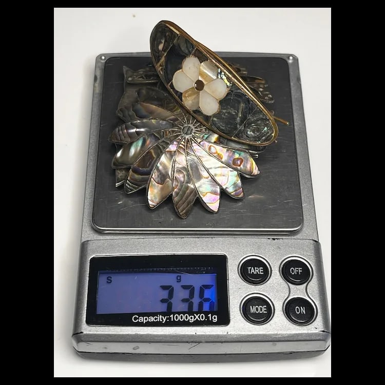 Vintage Sterling Silver Abalone Barrette and BroochesSterling Silver Weighs 33.6 grams - 11