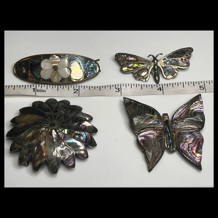 Vintage Sterling Silver Abalone Barrette and BroochesSterling Silver Weighs 33.6 grams - 12