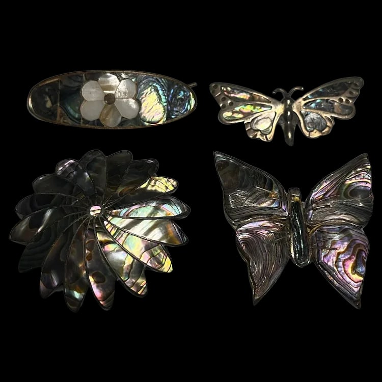 Vintage Sterling Silver Abalone Barrette and BroochesSterling Silver Weighs 33.6 grams: Vintage Sterling Silver Abalone Barrette and BroochesSterling Silver Weighs 33.6 grams vintage Sterling Silver Weighs 33.6 grams Reserve: $175.00 Shipping: Domestic: Flat-rate of $6.00 to anywhere