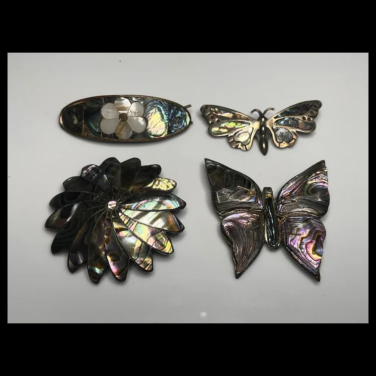 Vintage Sterling Silver Abalone Barrette and BroochesSterling Silver Weighs 33.6 grams - 2