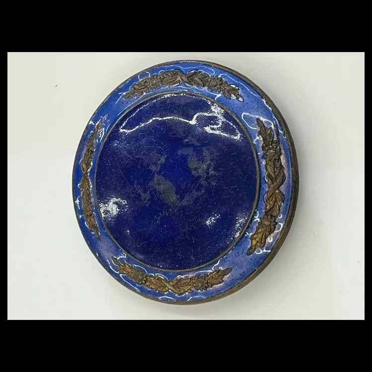VINTAGE FRENCH ENAMEL FLORAL ROSE VIOLET COBALT BLUE ENAMEL COMPACT TRINKET BOX - 5