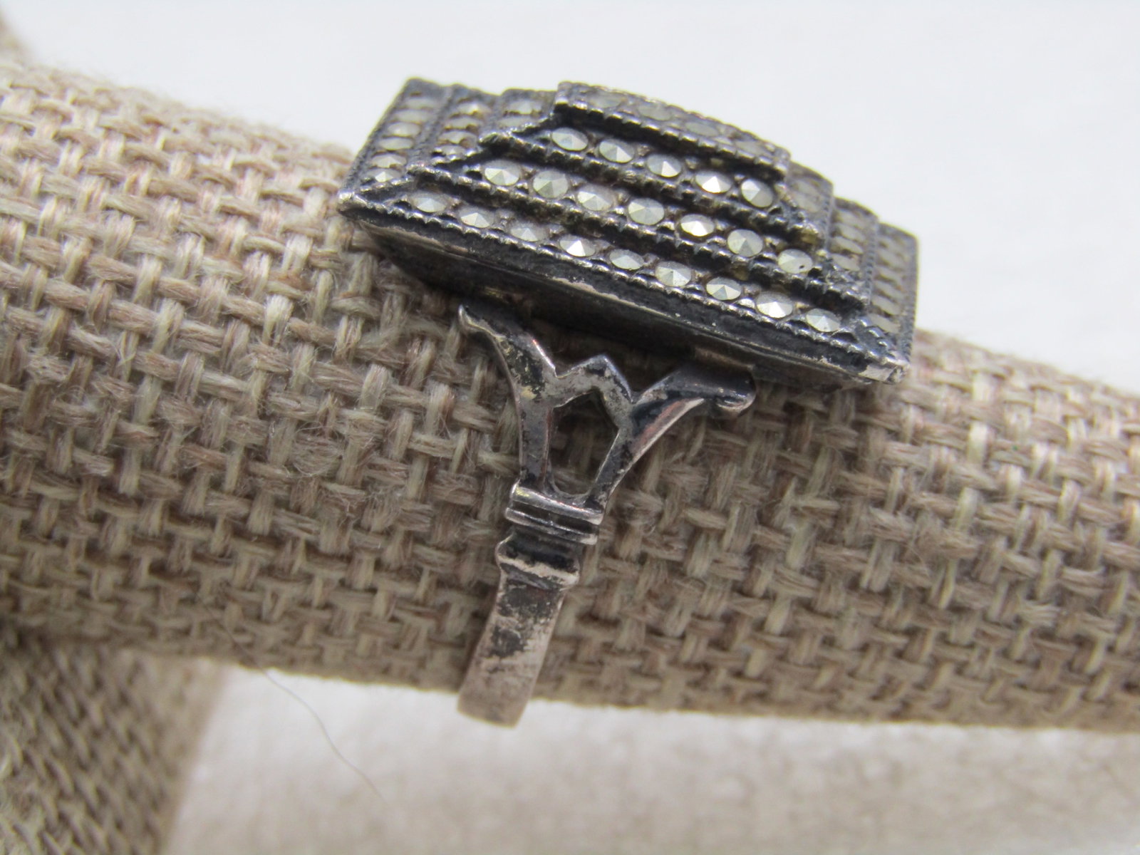 Vintage Sterling Marcasite Rectangular Ring, Sz. 8, Signed J J, Judith Jack, 1960's - 2