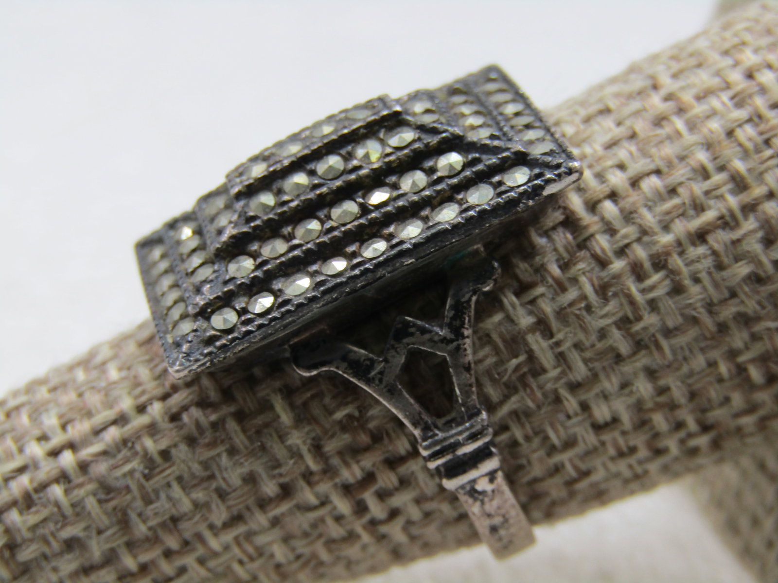 Vintage Sterling Marcasite Rectangular Ring, Sz. 8, Signed J J, Judith Jack, 1960's - 3