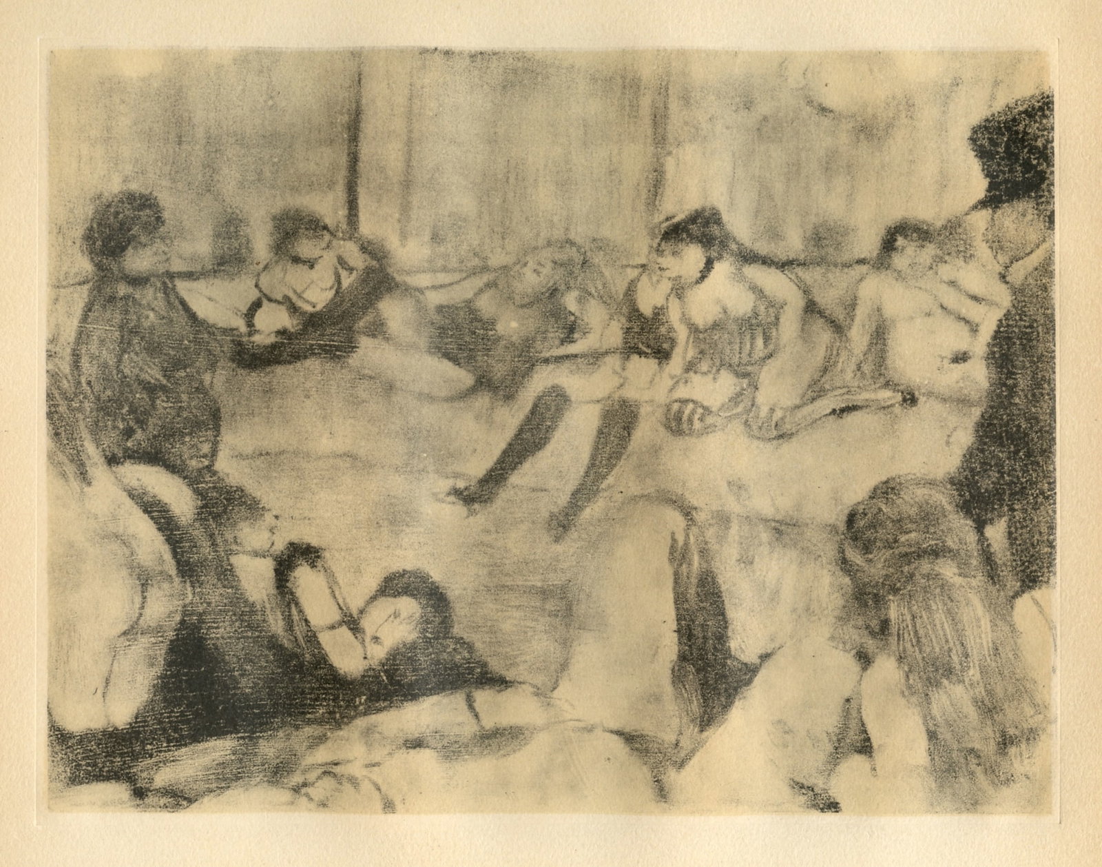 Edgar Degas monotype "Au Salon": Title: Edgar Degas monotype "Au Salon" Description: Medium: engraving. This recreation (after the original monotype) was printed in a limited edition of 1000 and published in Paris in 1948 by Quatre