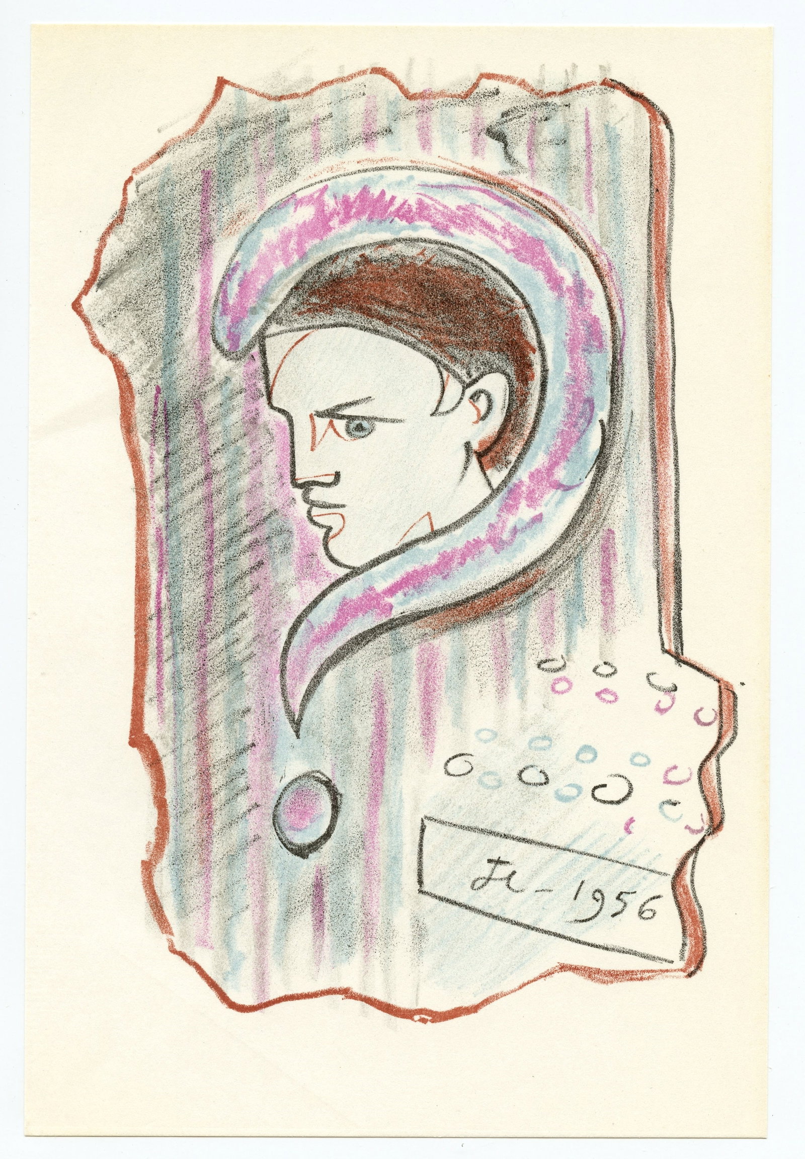 Jean Cocteau original lithograph | La Machine a Ecrire: Title: Jean Cocteau original lithograph | La Machine a Ecrire Description: Medium: original lithograph. Printed in Paris in 1957 at the Mourlot Freres atelier. Size: 8 3/4 x 6 inches (225 x 150 mm).