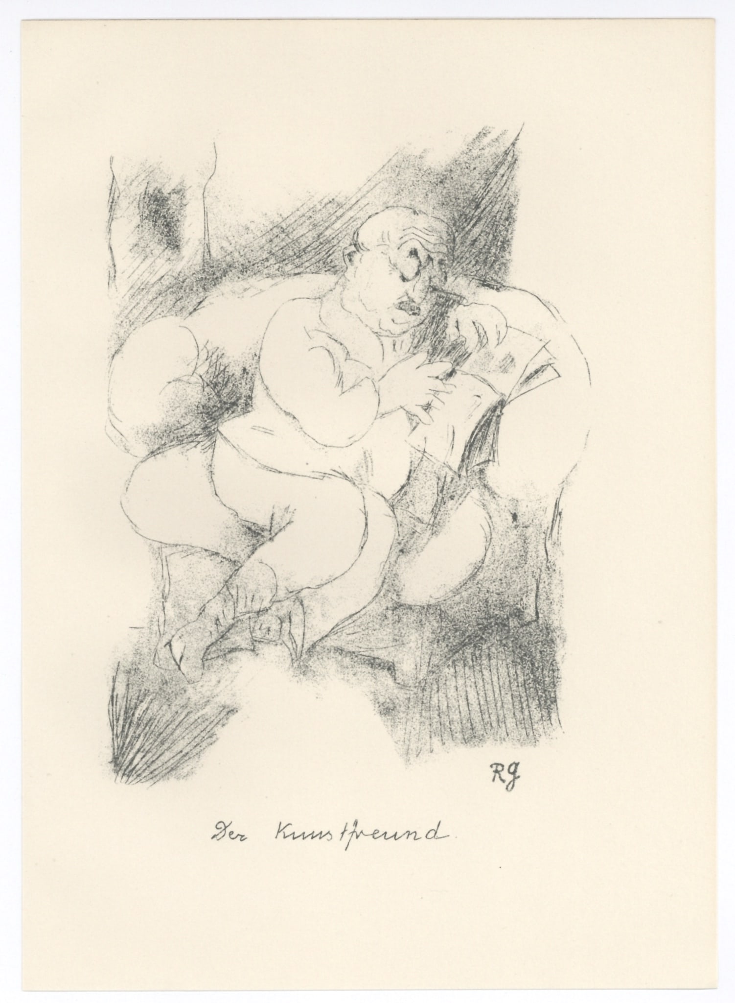 Rudolf Grossmann original lithograph "Der Kunstfreund": Title: Rudolf Grossmann original lithograph "Der Kunstfreund" Description: The Art Lover Medium: original lithograph. This is one of the scenes of the Berlin art world executed by Rudolf Grossmann.