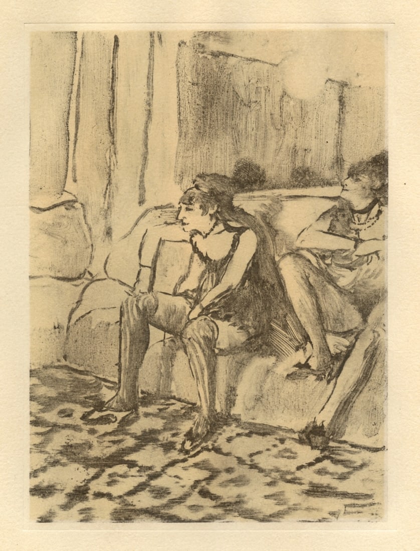 Edgar Degas monotype "Deux Femmes": Title: Edgar Degas monotype "Deux Femmes" Description: Medium: engraving. This recreation (after the original monotype) was printed in a limited edition of 1000 and published in Paris in 1948 by