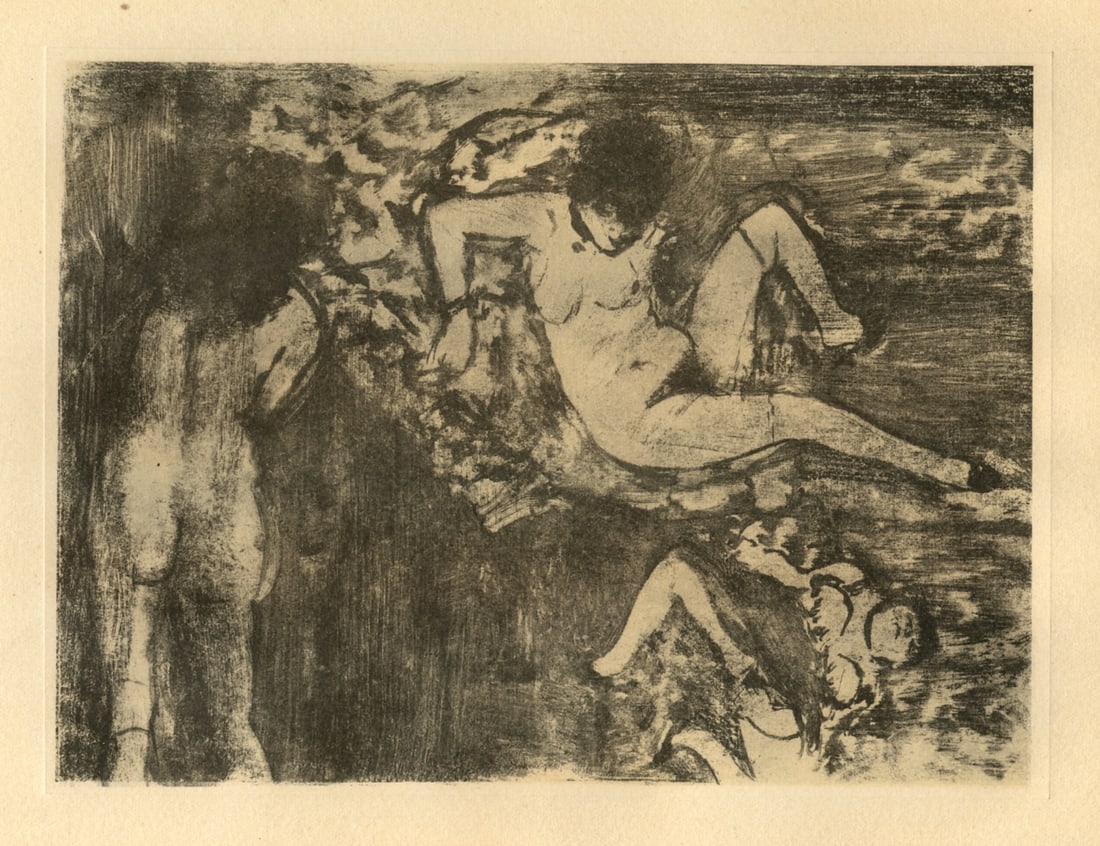 Edgar Degas monotype "Les Femmes": Title: Edgar Degas monotype "Les Femmes" Description: Medium: engraving. This recreation (after the original monotype) was printed in a limited edition of 1000 and published in Paris in 1948 by
