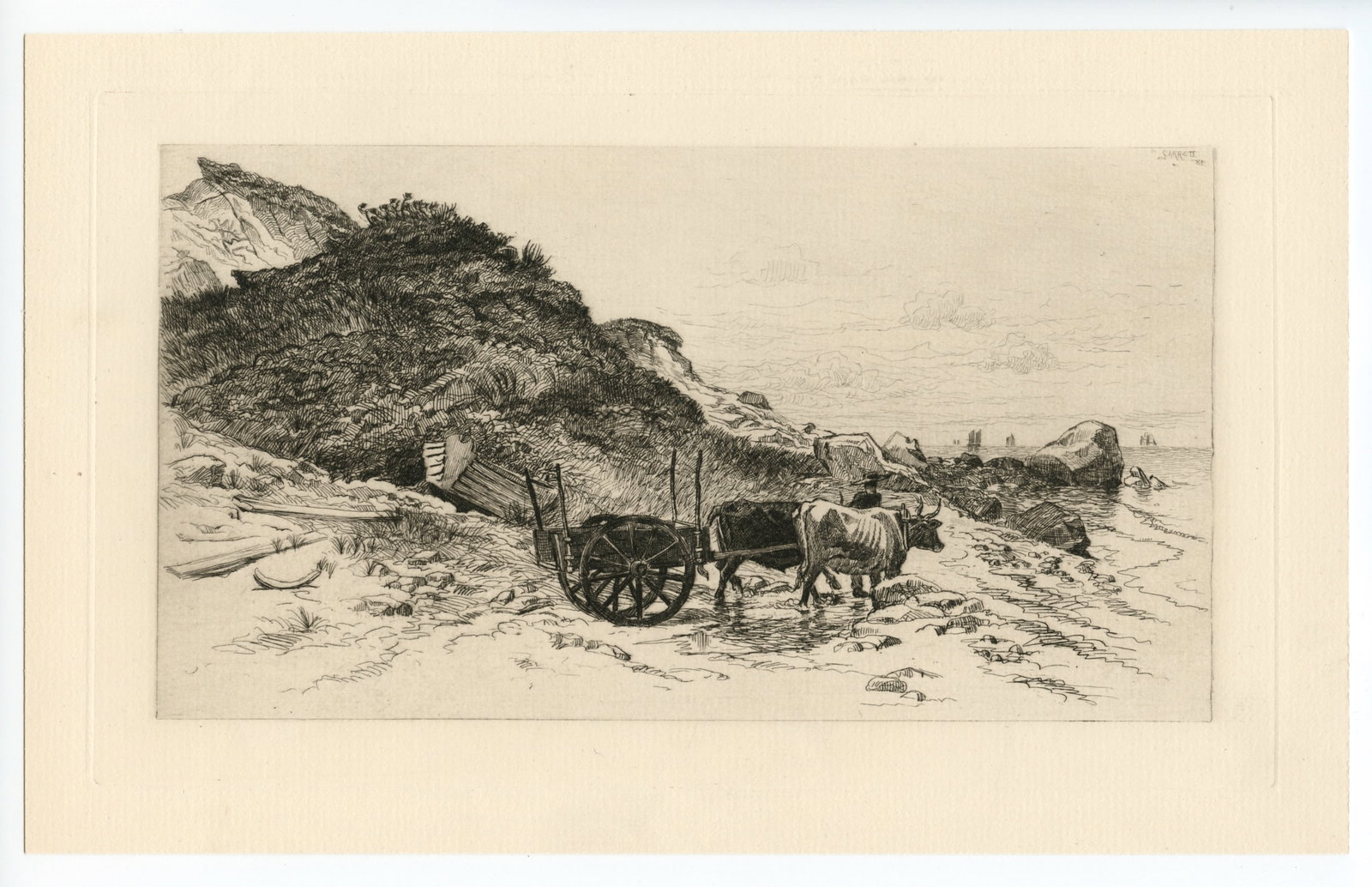 Edmund Henry Garrett original etching "Near Mattakeesett": Title: Edmund Henry Garrett original etching "Near Mattakeesett" Description: Medium: original etching. Printed on laid paper and published in 1881 by the American Art Review. Plate size: 5 7/8 x 10