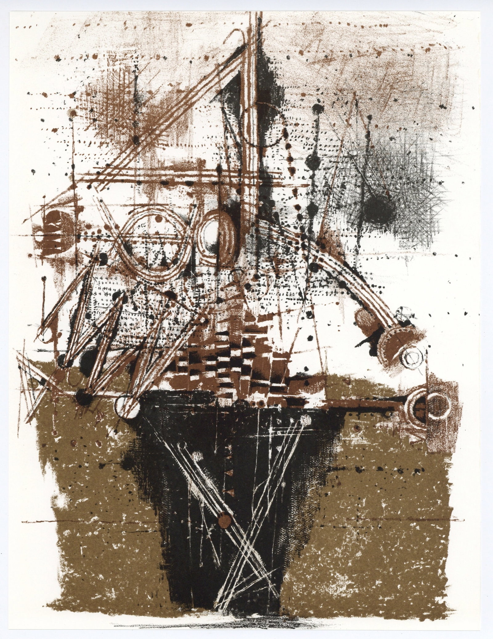 Johnny Friedlaender original lithograph, 1973: Title: Johnny Friedlaender original lithograph, 1973 Description: Medium: original lithograph. Printed in 1973 at the Mourlot atelier for the art revue XXe Siecle. Size: 12 1/4 x 9 1/4 inches (310 x