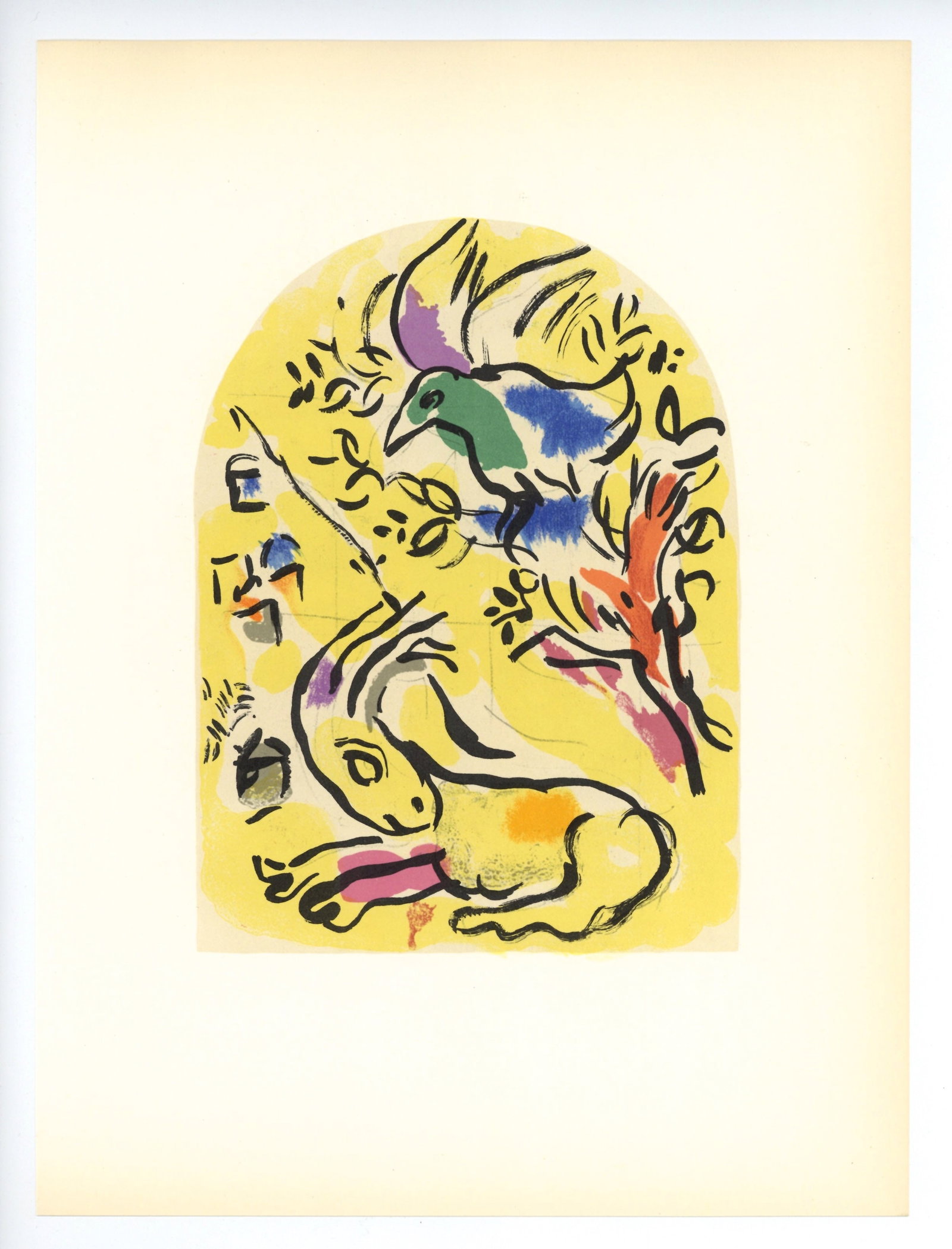 Marc Chagall "Tribe of Naphtali" Jerusalem Windows lithograph: Title: Marc Chagall "Tribe of Naphtali" Jerusalem Windows lithograph Description: Medium: lithograph (after the watercolor). Printed in 1962 at the Mourlot atelier for "Jerusalem Windows". This piece 
