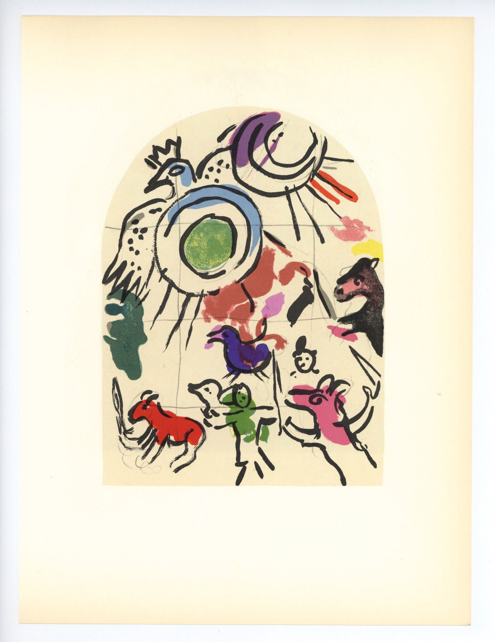 Marc Chagall "Tribe of Gad" Jerusalem Windows lithograph: Title: Marc Chagall "Tribe of Gad" Jerusalem Windows lithograph Description: Medium: lithograph (after the watercolor). Printed in 1962 at the Mourlot atelier for "Jerusalem Windows". This piece was e