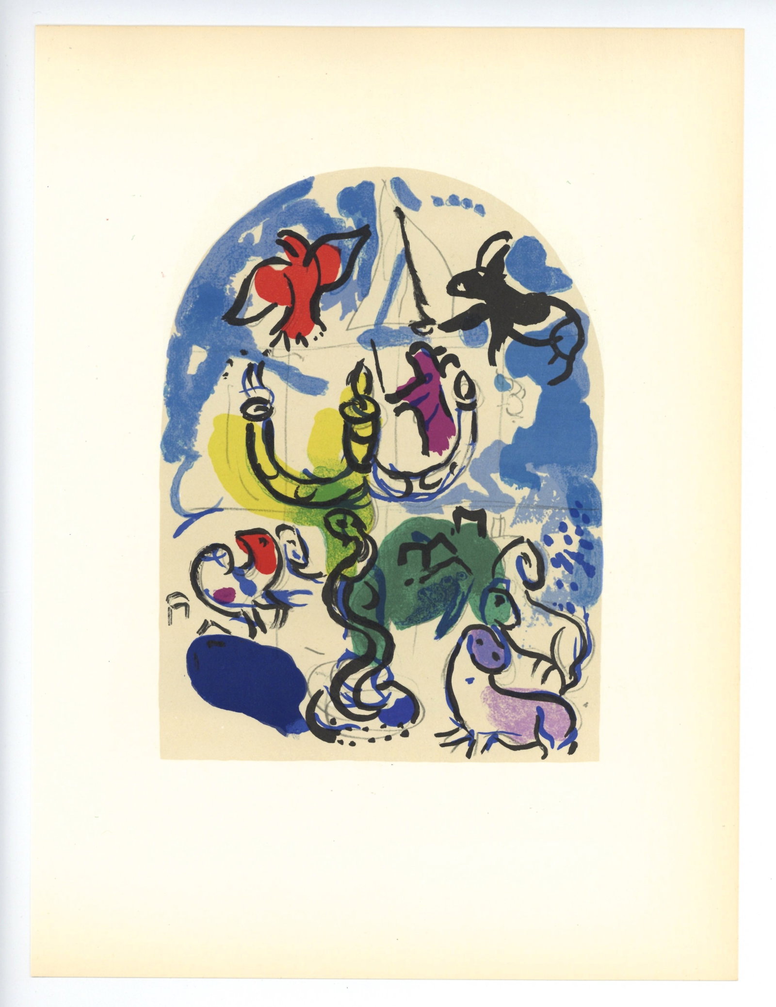 Marc Chagall "Tribe of Dan" Jerusalem Windows lithograph: Title: Marc Chagall "Tribe of Dan" Jerusalem Windows lithograph Description: Medium: lithograph (after the watercolor). Printed in 1962 at the Mourlot atelier for "Jerusalem Windows". This piece was e