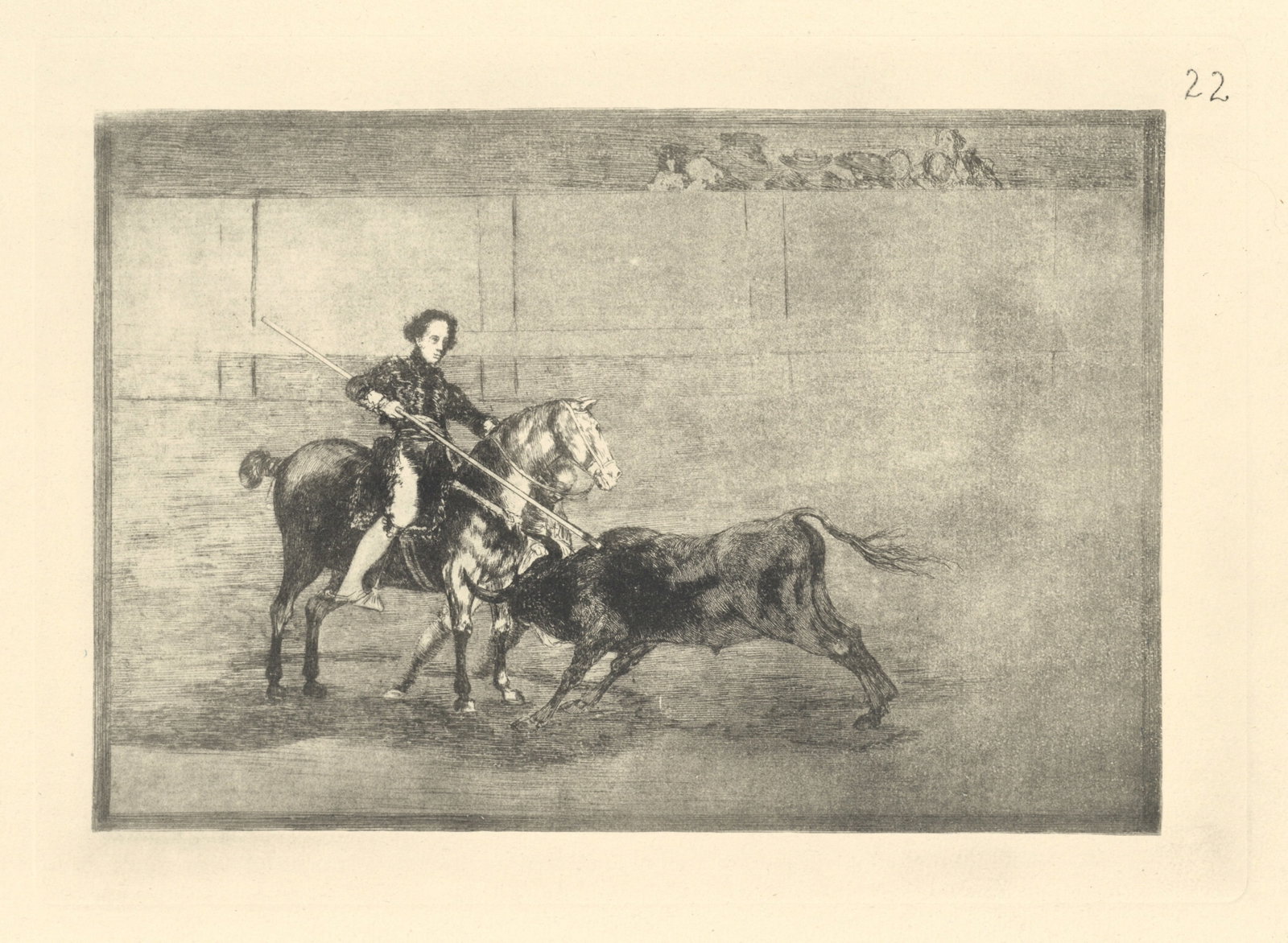 Francisco Goya "Tauromaquia" Plate 22: Title: Francisco Goya "Tauromaquia" Plate 22 Description: Medium: heliogravure (after the etching from Goya's Tauromaquia series). Printed in 1947 in a limited edition of 500 on Guarro laid paper, and