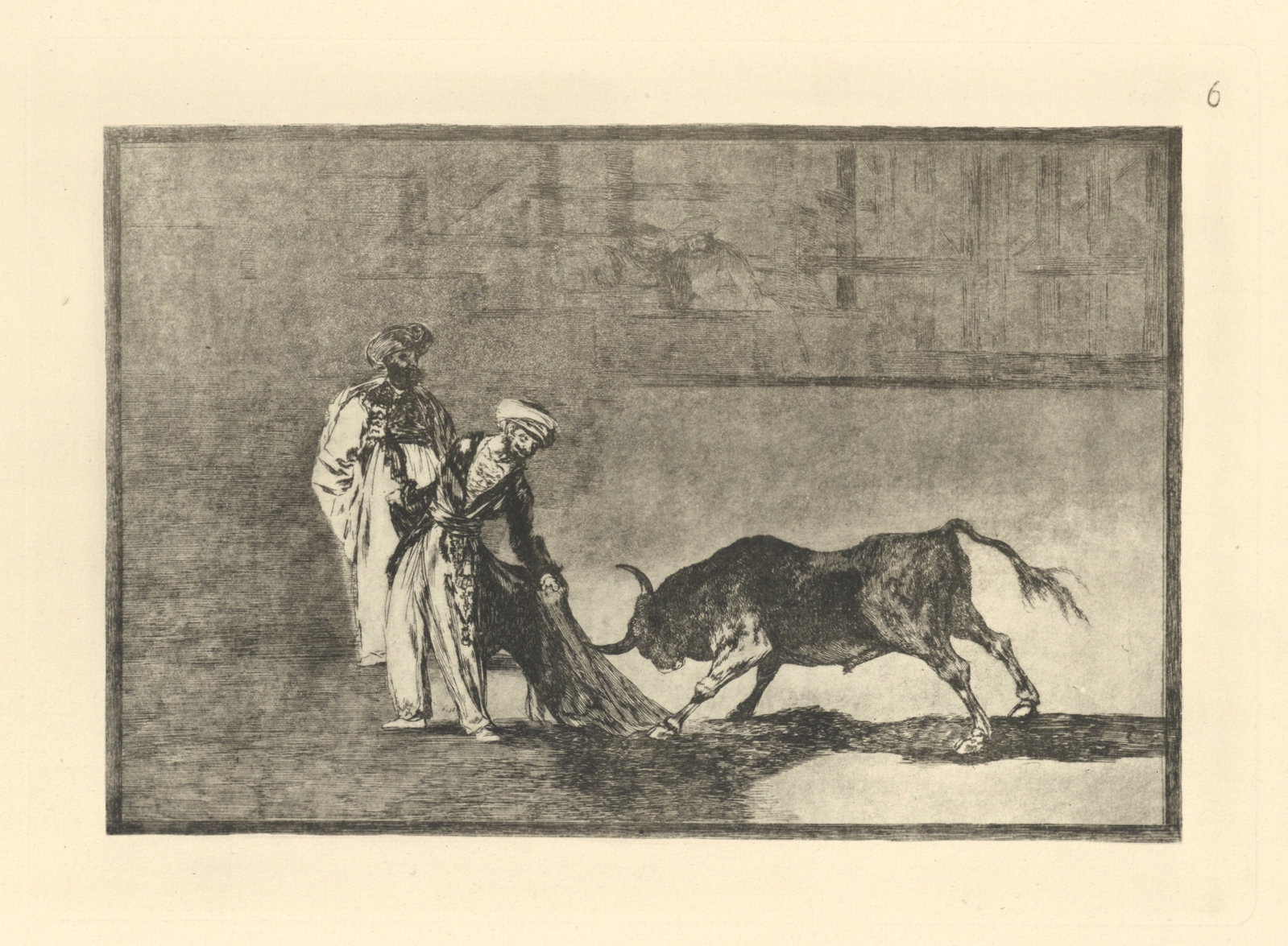 Francisco Goya "Tauromaquia" Plate 6: Title: Francisco Goya "Tauromaquia" Plate 6 Description: Medium: heliogravure (after the etching from Goya's Tauromaquia series). Printed in 1947 in a limited edition of 500 on Guarro laid paper, and 