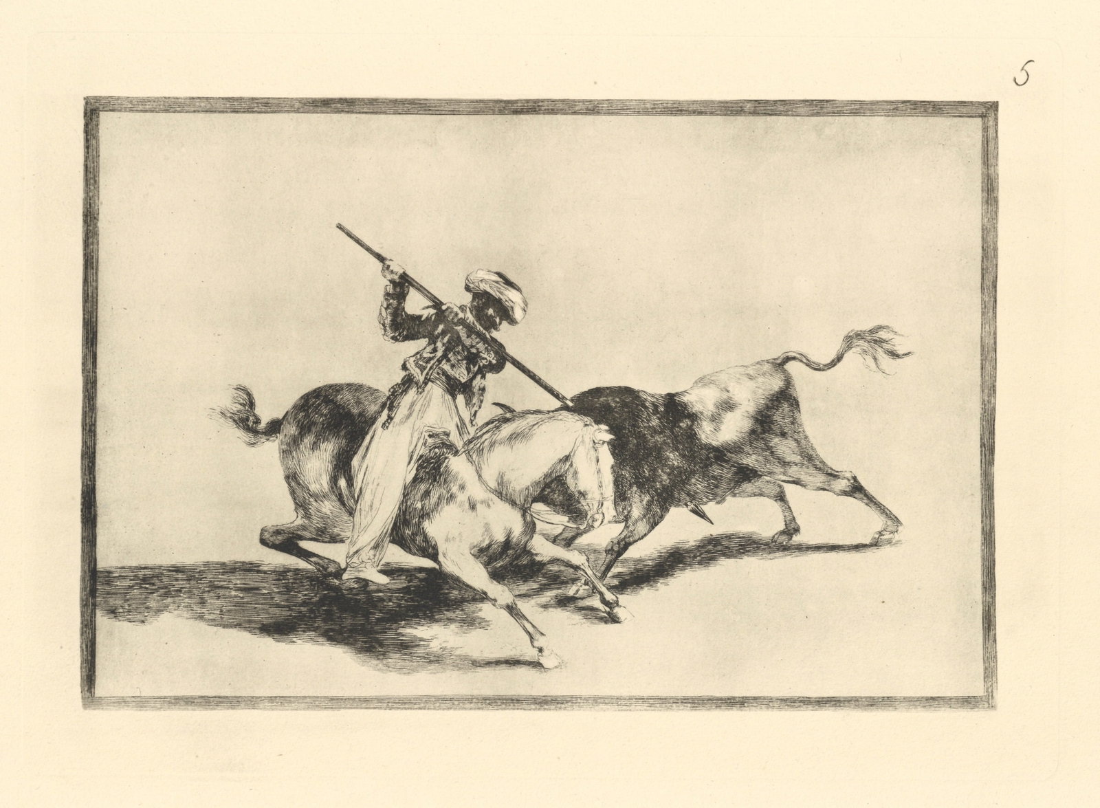 Francisco Goya "Tauromaquia" Plate 5: Title: Francisco Goya "Tauromaquia" Plate 5 Description: Medium: heliogravure (after the etching from Goya's Tauromaquia series). Printed in 1947 in a limited edition of 500 on Guarro laid paper, and 