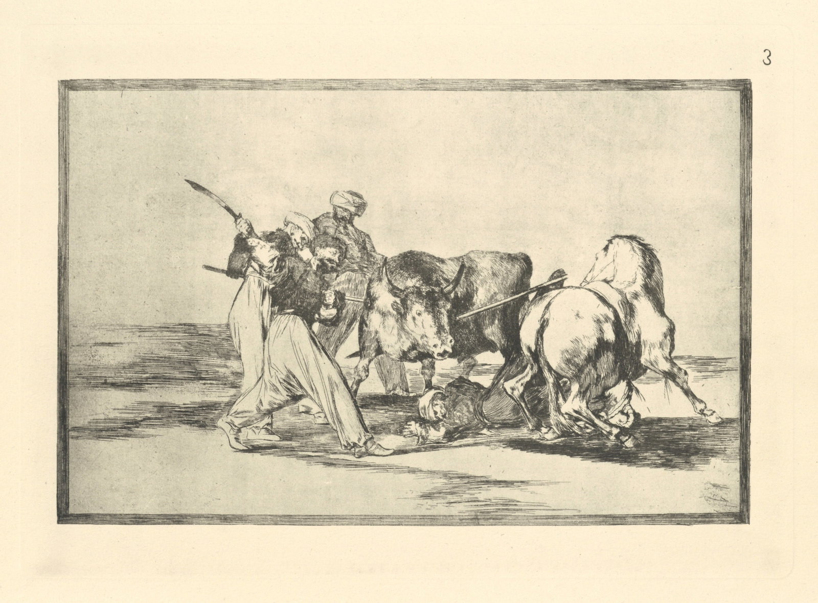 Francisco Goya "Tauromaquia" Plate 3: Title: Francisco Goya "Tauromaquia" Plate 3 Description: Medium: heliogravure (after the etching from Goya's Tauromaquia series). Printed in 1947 in a limited edition of 500 on Guarro laid paper, and 