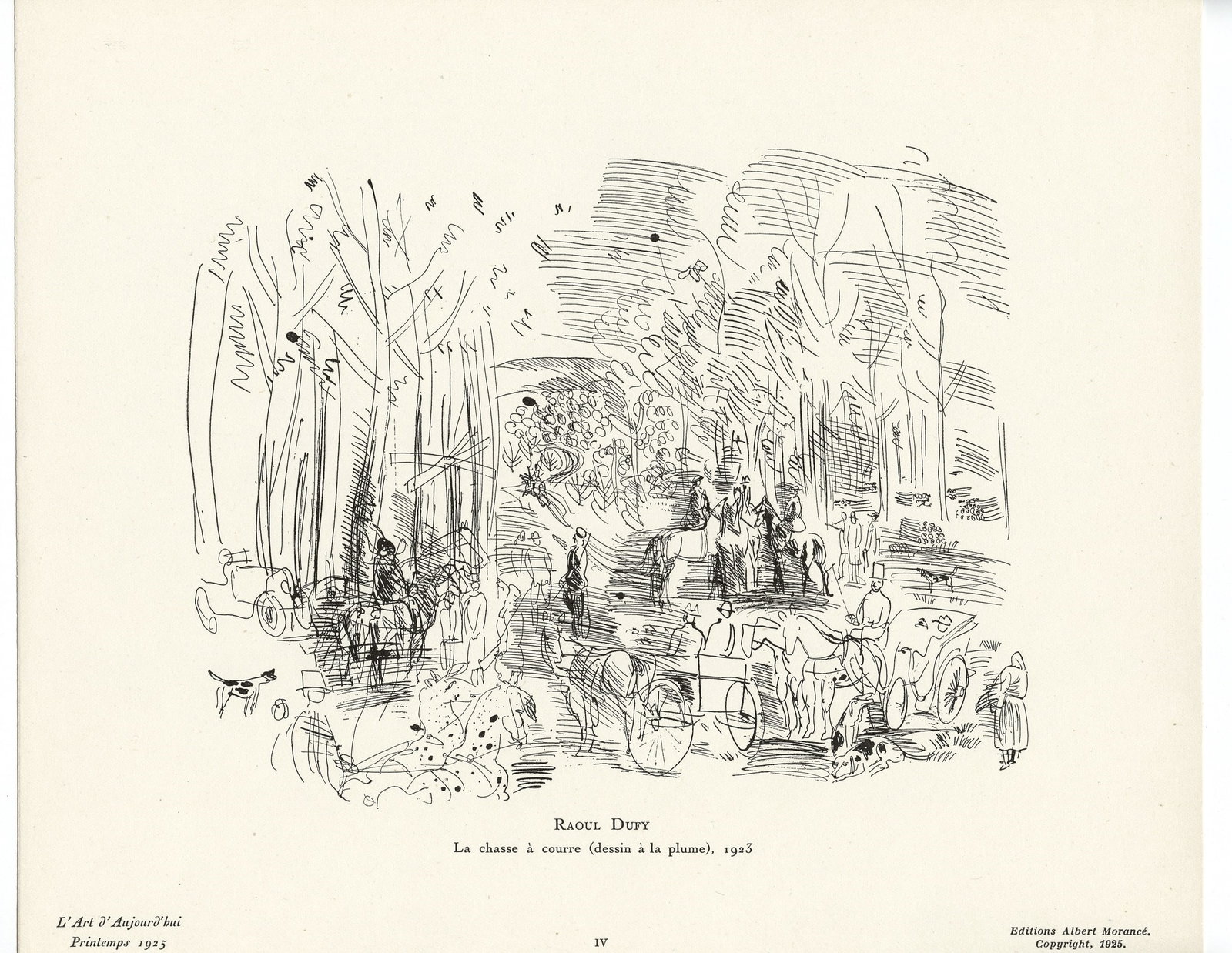 Raoul Dufy "La chasse a courre": Title: Raoul Dufy "La chasse a courre" Description: Medium: collotype (after the drawing). Printed in 1925 and published in Paris by Albert Morance for "L'Art d'Aujourd'hui". The publisher's inscripti