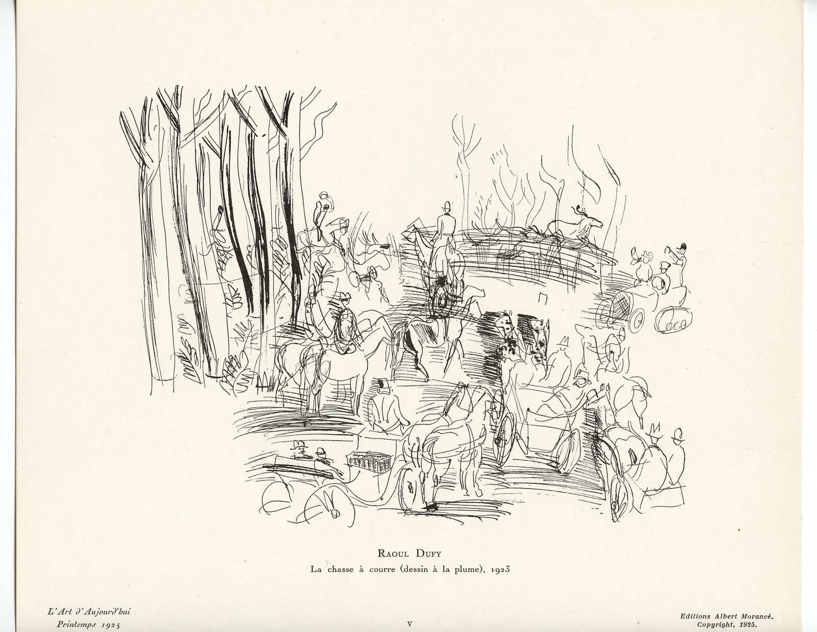 Raoul Dufy "La chasse a courre": Title: Raoul Dufy "La chasse a courre" Description: Medium: collotype (after the drawing). Printed in 1925 and published in Paris by Albert Morance for "L'Art d'Aujourd'hui". The publisher's inscripti