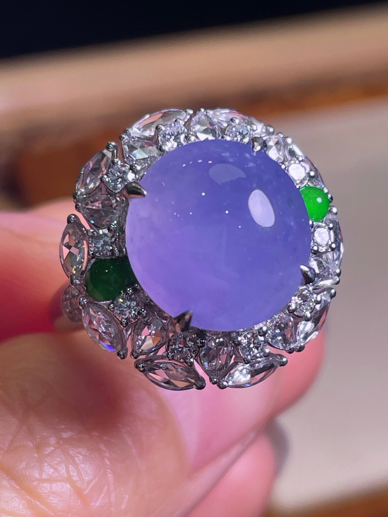 18k gold inlaid diamond jade ring - 2