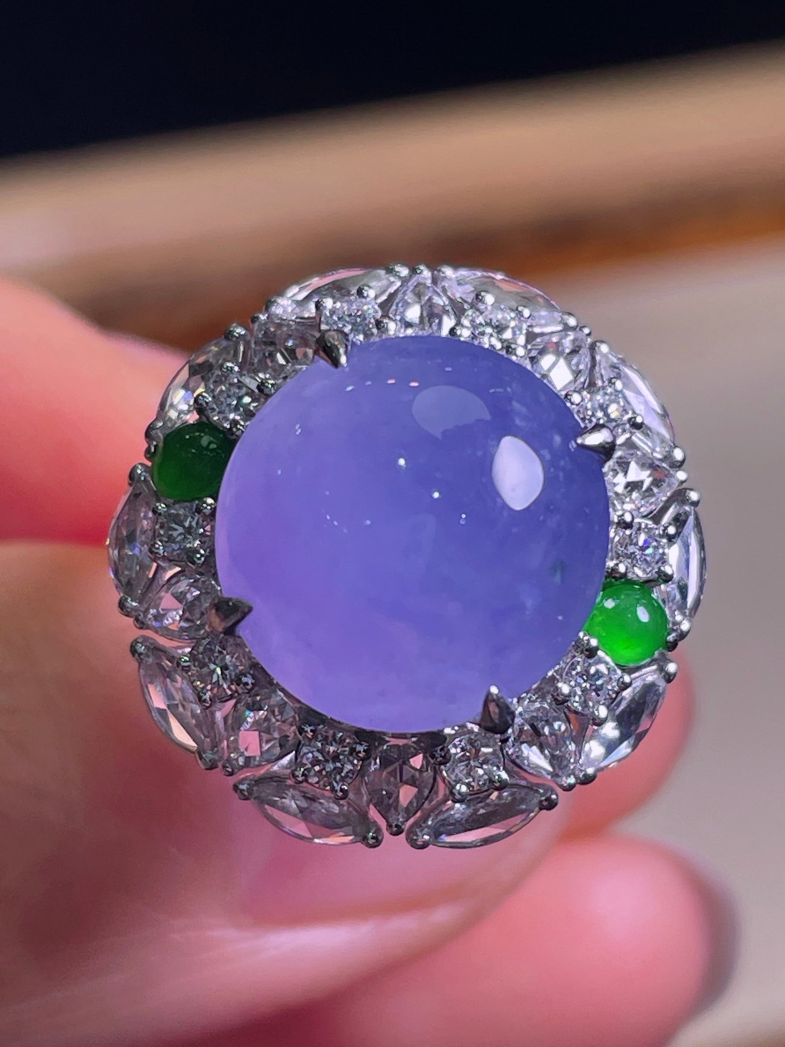 18k gold inlaid diamond jade ring - 3