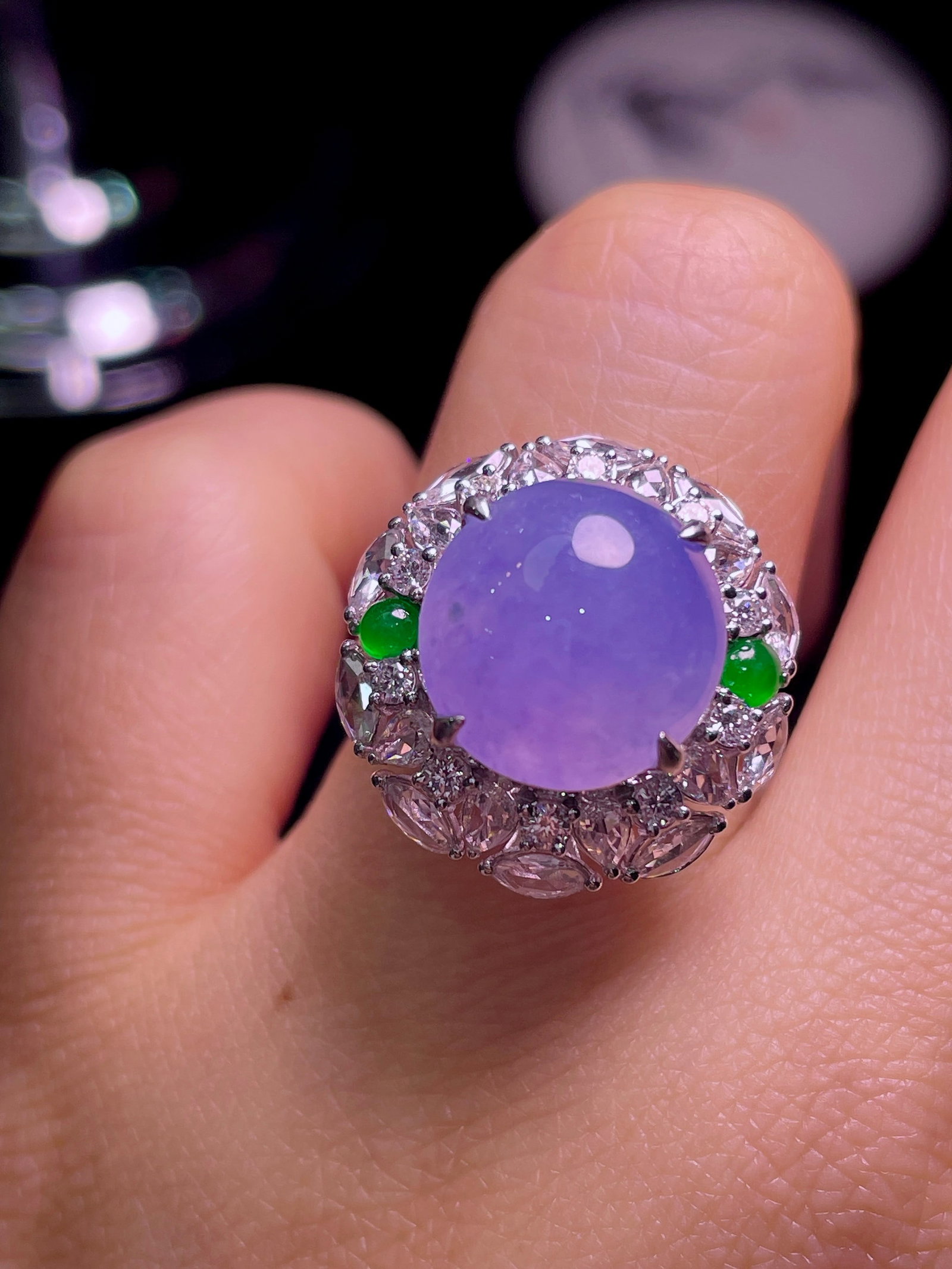 18k gold inlaid diamond jade ring - 5