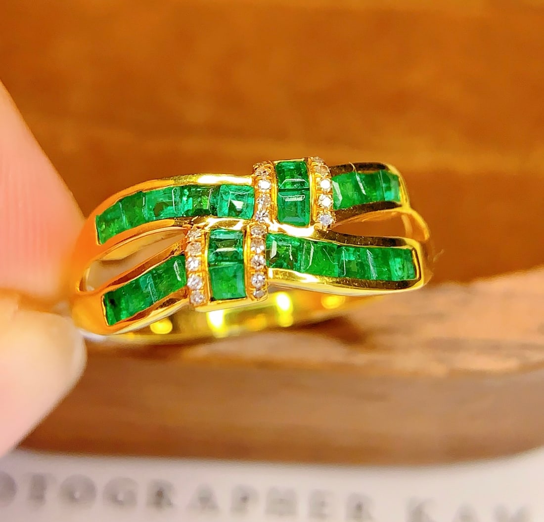 18K gold natural emerald ring - 3