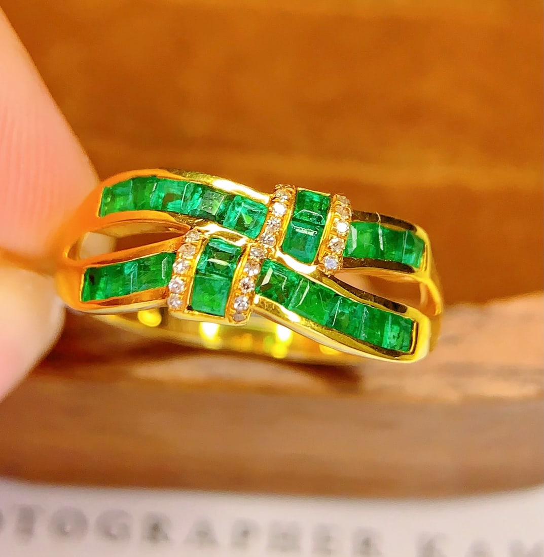 18K gold natural emerald ring - 4