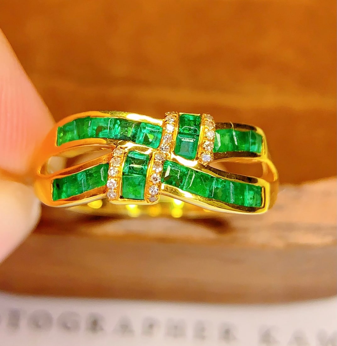 18K gold natural emerald ring - 5